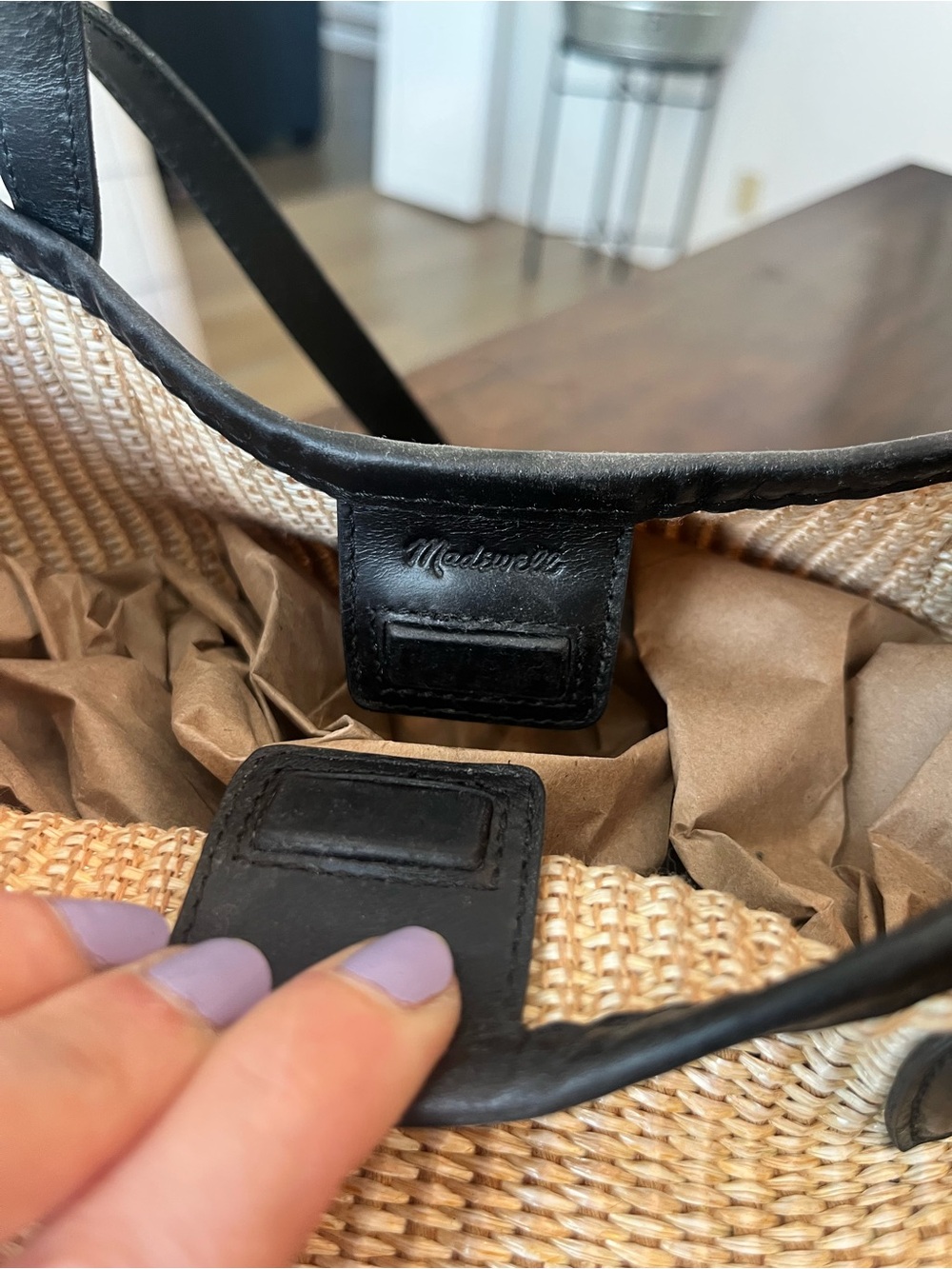 Madewell Mini Shopper Tote in True Black Multi - Leather-Trimmed Straw - Picture 7 of 13